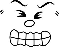 drawn angry grimace with gritted teeth