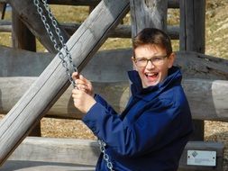 Smiling young boy in Glasses outdoor, Portrait