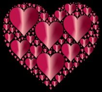 pink metallic hearts on the black background