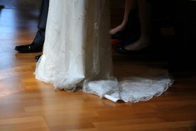 hem of the wedding dress and wedding veils