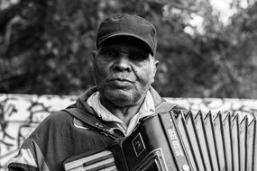 old musician in black and white