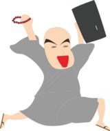Happy running asian Monk with book Book, illustration