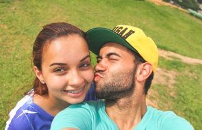 couple in love on green grass