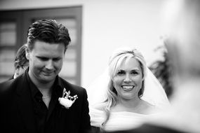 black and white photo of the bride and groom