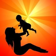 silhouette of happy mother and child