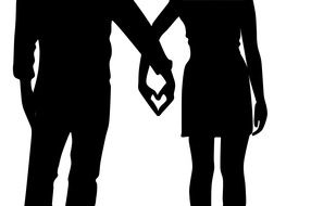 couple holding hands in heart form, Silhouette