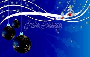 blue christmas card with three shiny balls