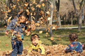 happy children in fall foliage