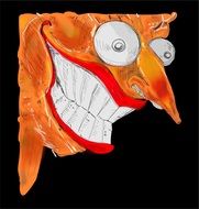 painted face of a witch with big teeth