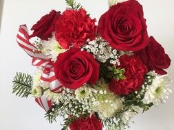 bouquet of red roses with white flowers