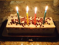 homemade Birthday cake with a candles