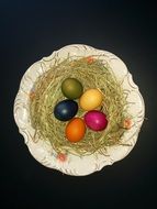 bright painted Easter Eggs on plate