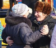 dancing elderly russian couple in winter