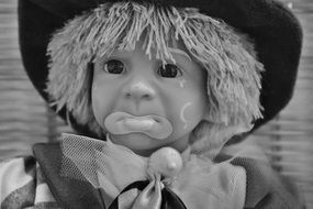 Sad Clown, doll head portrait