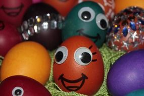 colorful Easter eggs with funny faces