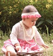 charming toddler in the basket