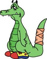 Sad Alligator in Shoes with Broken Tail, illustration