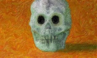 image of a skull with oil paints