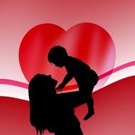 mother and baby on the pink background