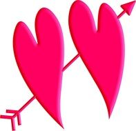 drawn two pink hearts and arrow