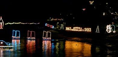 New Year mousehole harbour lights on waterside, 1963, 2013, cornwall