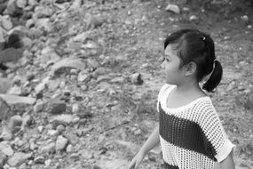 Vietnamese child in black and white image