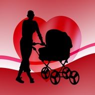 black silhouette of a woman with stroller