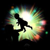 black silhouette of mother with a baby