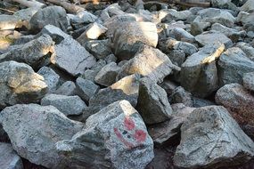 red smiley on grey stone among Rocks