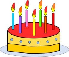 graphic image of a cake with colorful candles