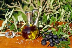 olive oil in a glass decanter