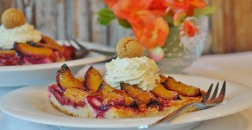 Sweet plum cake with fruits