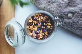 Tea with petals in Glass jar