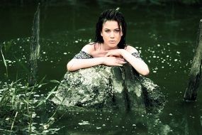 portrait of young Girl in green Water