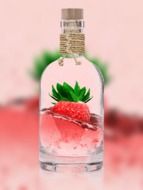fruity Drink, Strawberry in bottle, digital art