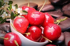 wet red cherries