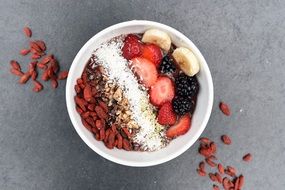 Muesli with fruit in a plate for breakfast