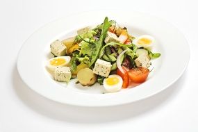 Salad with the tofu ,tomatoes and eggs