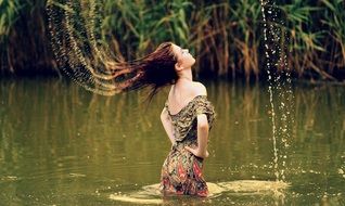 Long haired Girl in Water, Wild nature