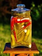 Pickled Cucumbers with pepper in jar