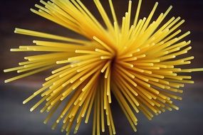 Yellow uncooked Pasta close-up on blurred background