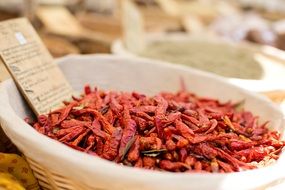 dried red pepper in a bowl