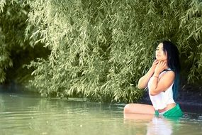 portrait of Sensual Girl in Water