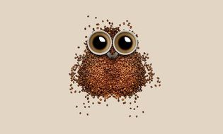 owl silhouette from Coffee Beans with eyes and beak from two cups