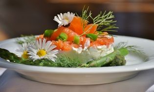 healthy salad of asparagus and salmon