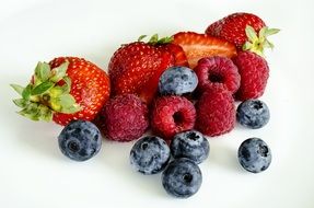 blueberries, raspberries, strawberries