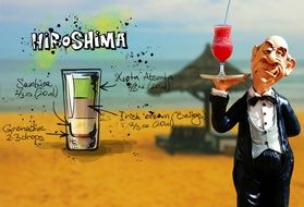 Hiroshima Cocktail with funny waiter art collage