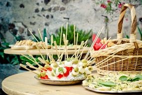 Appetizers on skewers for party