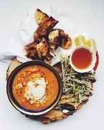 snacks with bread and sauces