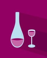 glass carafe and a glass with the purple liquids on a purple background
